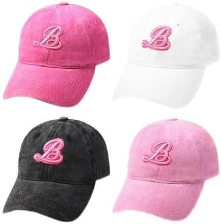 Women's Embroidered Letter B Baseball Hat (Assorted Color, Set of 4)