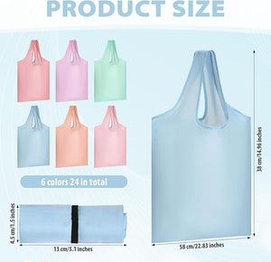 24 Reusable Grocery Bags – Foldable, Washable Totes in 6 Macaron Colors