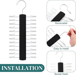 Wooden Tie Rack, Tie/Belt/Scarf Hanger with 24 Hooks 360 Degree Swivel (Set of 2)