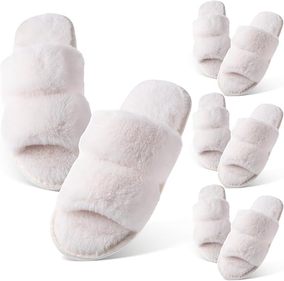 Women's Fluffy Open Toe Slipper (Pairs of 4)