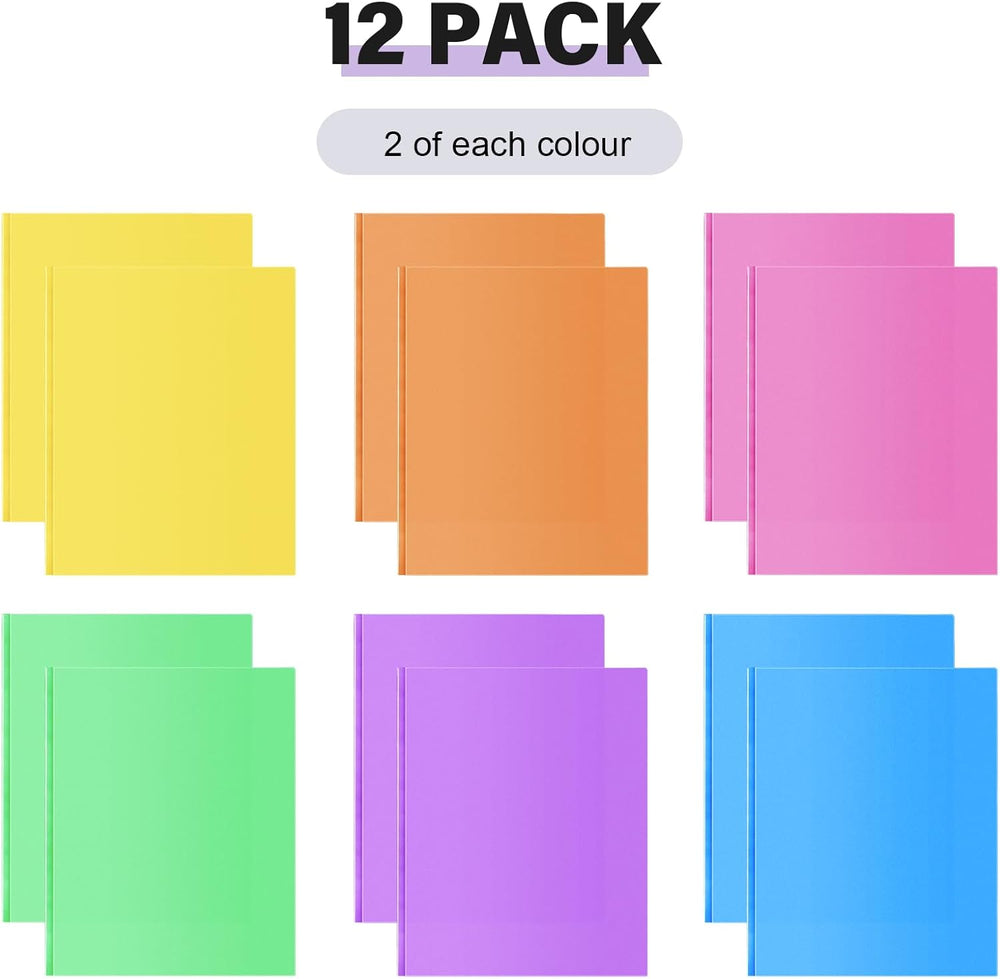 Plastic Folder with 2 Pockets & 3 Prongs (Assorted Color, Set of 12)