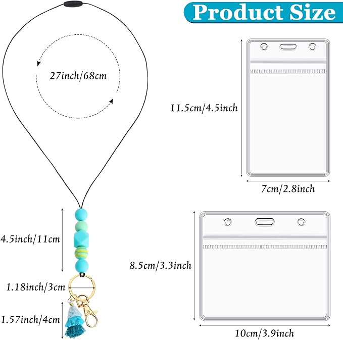 4-Pack Silicone Beaded Lanyard with ID Badge Holder (Vertical & Horizontal Holders)