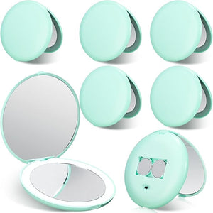 6 Pcs LED Lighted Compact Mirror, 1x/2x Magnification Makeup Mirror (Cyan Blue)