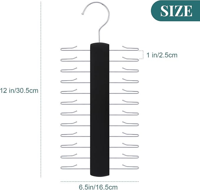 Wooden Tie Rack, Tie/Belt/Scarf Hanger with 24 Hooks 360 Degree Swivel (Set of 2)