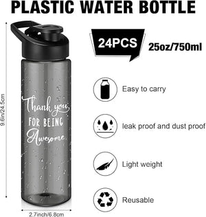 25 oz Appreciation Plastic Water Bottle (Black, Set of 24)