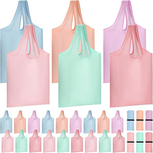24 Reusable Grocery Bags – Foldable, Washable Totes in 6 Macaron Colors