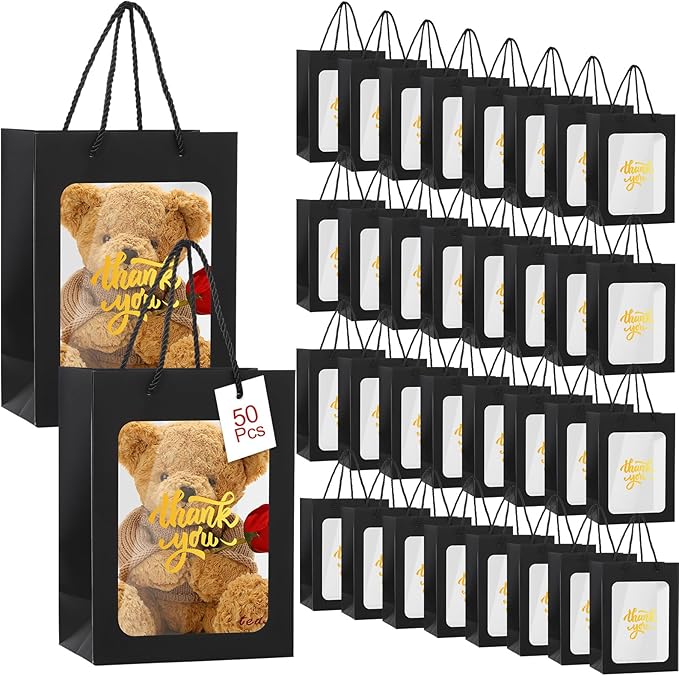Thank You Gift Bags with Window (Set of 50)