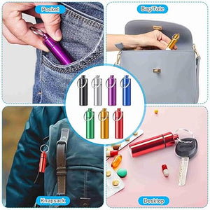 Waterproof Aluminum Pill Box Case with Keychain (Set of 35)