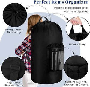 Large Laundry Backpack Bag (Black, Set of 3)
