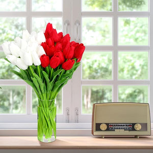96-Pcs Real Touch Artificial Tulip Flower (Red & White)