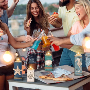 4 Pcs Coastal LED Wood Candle Holder & Tea Light