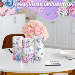 6" x 3" LED Candle with Remote – Hydrangea (Set of 3)