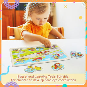 11.8" x 8.8" Vehicle Peg Wooden Puzzle (Set of 5)