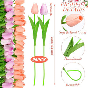 96-Pcs Real Touch Artificial Tulip Flower (Purple & Pink)