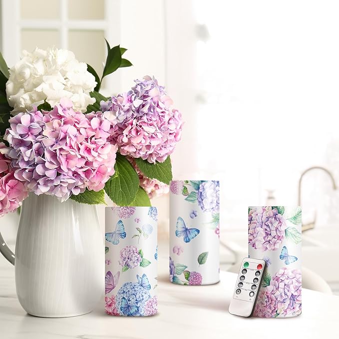 6" x 3" LED Candle with Remote – Hydrangea (Set of 3)
