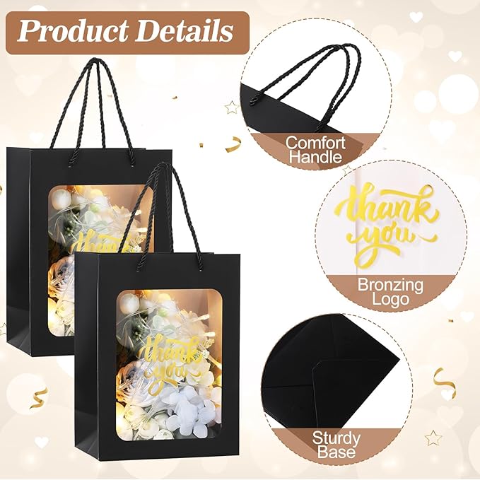 Thank You Gift Bags with Window (Set of 50)