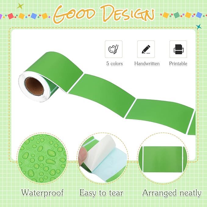 2"x3" Colored Label Sticker (5 Bright Color, Adhesive, Tearable 5 Rolls, Total 500 Pcs)