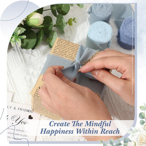 1.5" x 7 Yd Dusty Blue Handmade Frayed Edges Chiffon Silk Ribbon (Set of 30 Roll)