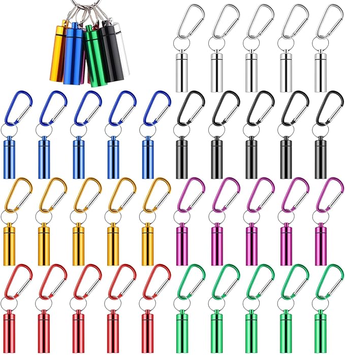 Waterproof Aluminum Pill Box Case with Keychain (Set of 35)