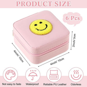 Smiley Design Mini Pink Travel Jewelry Box with Mirror (Set of 6)
