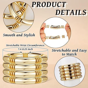 Gold Chunky Bamboo Bangle Bracelet (Set of 10)
