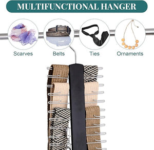 Wooden Tie Rack, Tie/Belt/Scarf Hanger with 24 Hooks 360 Degree Swivel (Set of 2)