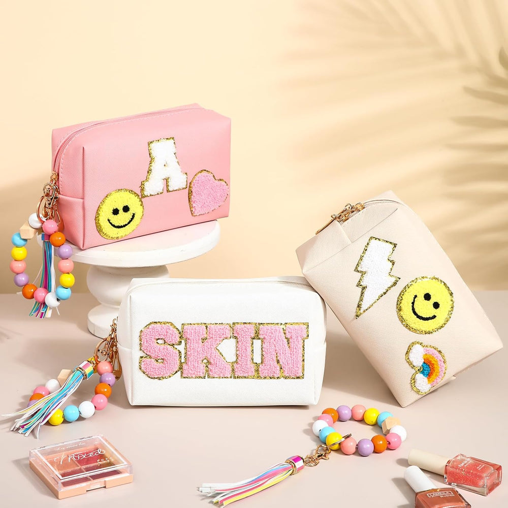 3 Pcs PU Makeup Bag with keychain bracelet
