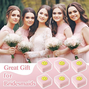 Smiley Design Mini Pink Travel Jewelry Box with Mirror (Set of 6)