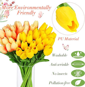 96-Pcs Real Touch Artificial Tulip Flower (Yellow & Orange Gradient)