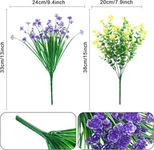 12-Pcs UV Resistant Artificial Flower Bundles (Yellow, Purple, White)