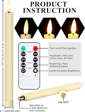 10" LED Taper Candles (Beige, Set of 12)