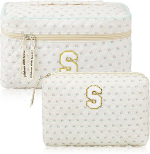 Cotton Quilted Makeup Bag (Letter S/M/K, Set of 2)