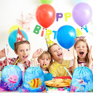 Drawstring Backpack Bag (12 Pcs, Ocean Animal Theme)