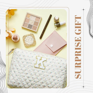 Cotton Quilted Makeup Bag (Letter S/M/K, Set of 2)