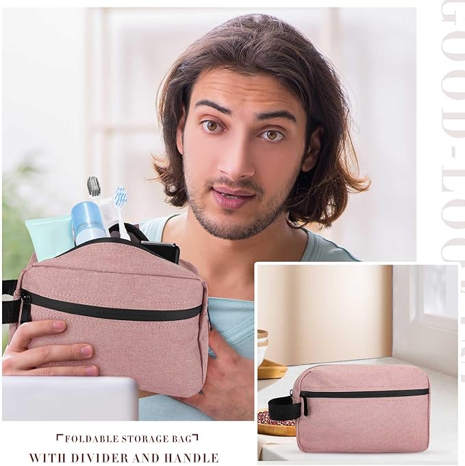 9 Pcs Pink Travel Toiletry Bag, Makeup Organizer with Handle