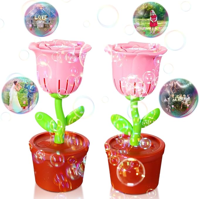 Rose Bubble Machine with LED Light (Set of 2)