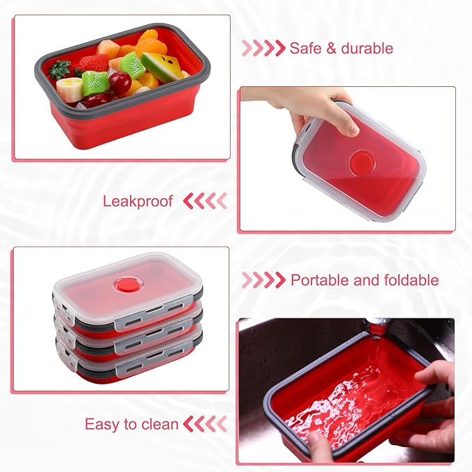 Collapsible Food Storage Container (Red, Set of 24)