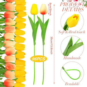96-Pcs Real Touch Artificial Tulip Flower (Yellow & Orange Gradient)