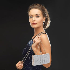 3-Pcs Glitter Clutch Purse & Rhinestone Jewelry Set