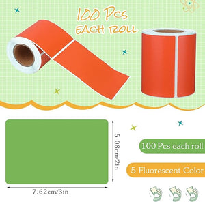 2"x3" Colored Label Sticker (5 Bright Color, Adhesive, Tearable 5 Rolls, Total 500 Pcs)