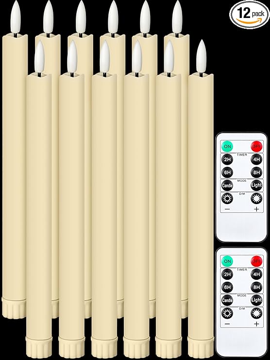 10" LED Taper Candles (Beige, Set of 12)