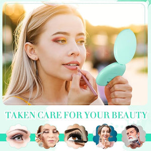 6 Pcs LED Lighted Compact Mirror, 1x/2x Magnification Makeup Mirror (Cyan Blue)