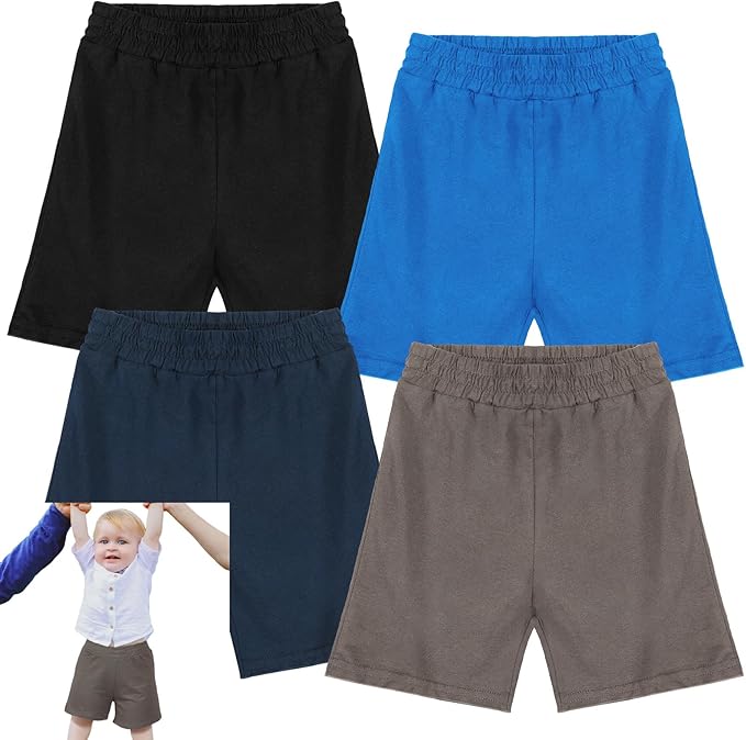 Boys Cotton Athletic Basketball Shorts (Assorted Color, Set of 4)