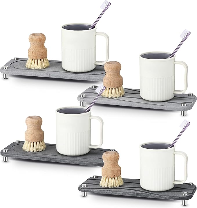 Water Absorbent Diatomite Soap Dish, Diatomaceous Earth Coasters (Set of 4)