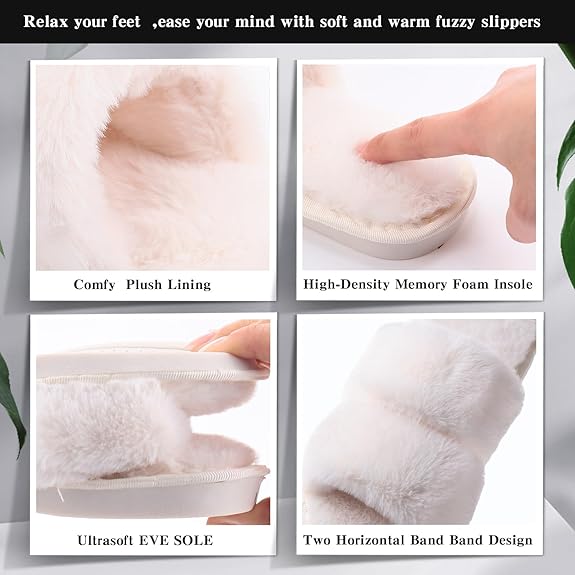 Women's Fluffy Open Toe Slipper (Pairs of 4)