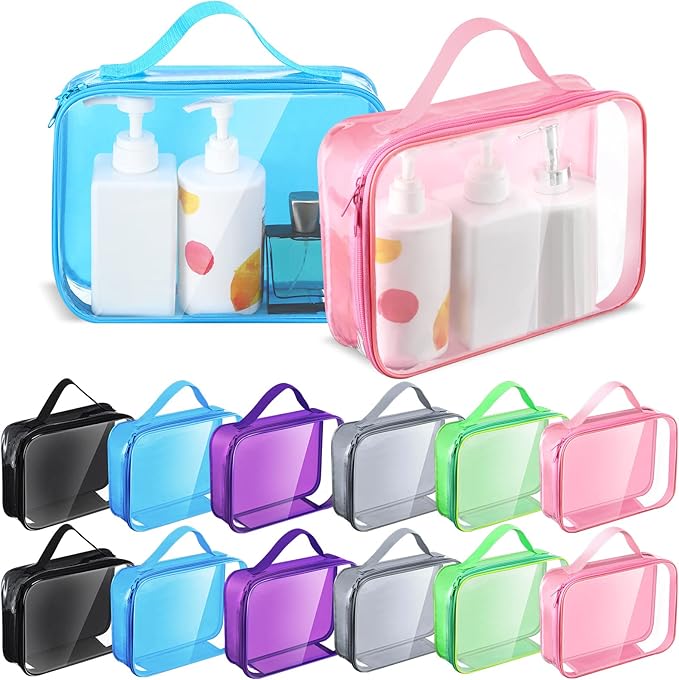 12 Pcs Clear Travel Toiletry Bag, Makeup Organizer with Handle