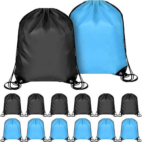 Drawstring Backpack Bag (24pcs, Black & Sky Blue)