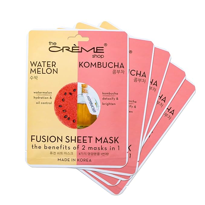 The Crème Shop Fusion Face Sheet Mask - 5 Pack (Watermelon & Kombucha)