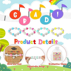 Kids Graduation Bead Bracelet with Wish Card & Gift Bag (Assorted Color, Set of 12)