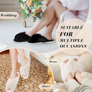 Women's Cross Band Fluffy Open-Toe Slipper (Assorted Color, Pairs of 6)